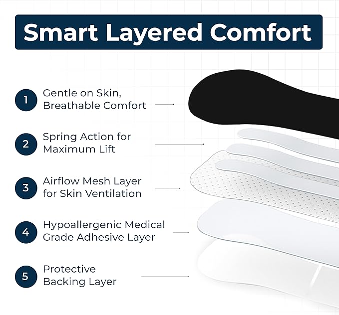 TapeGeeks Nasal Strips for Snoring Relief – Hypoallergenic Nose Strips for Breathing – Strong Hold, Gentle on Skin, Latex-Free, 30 Count