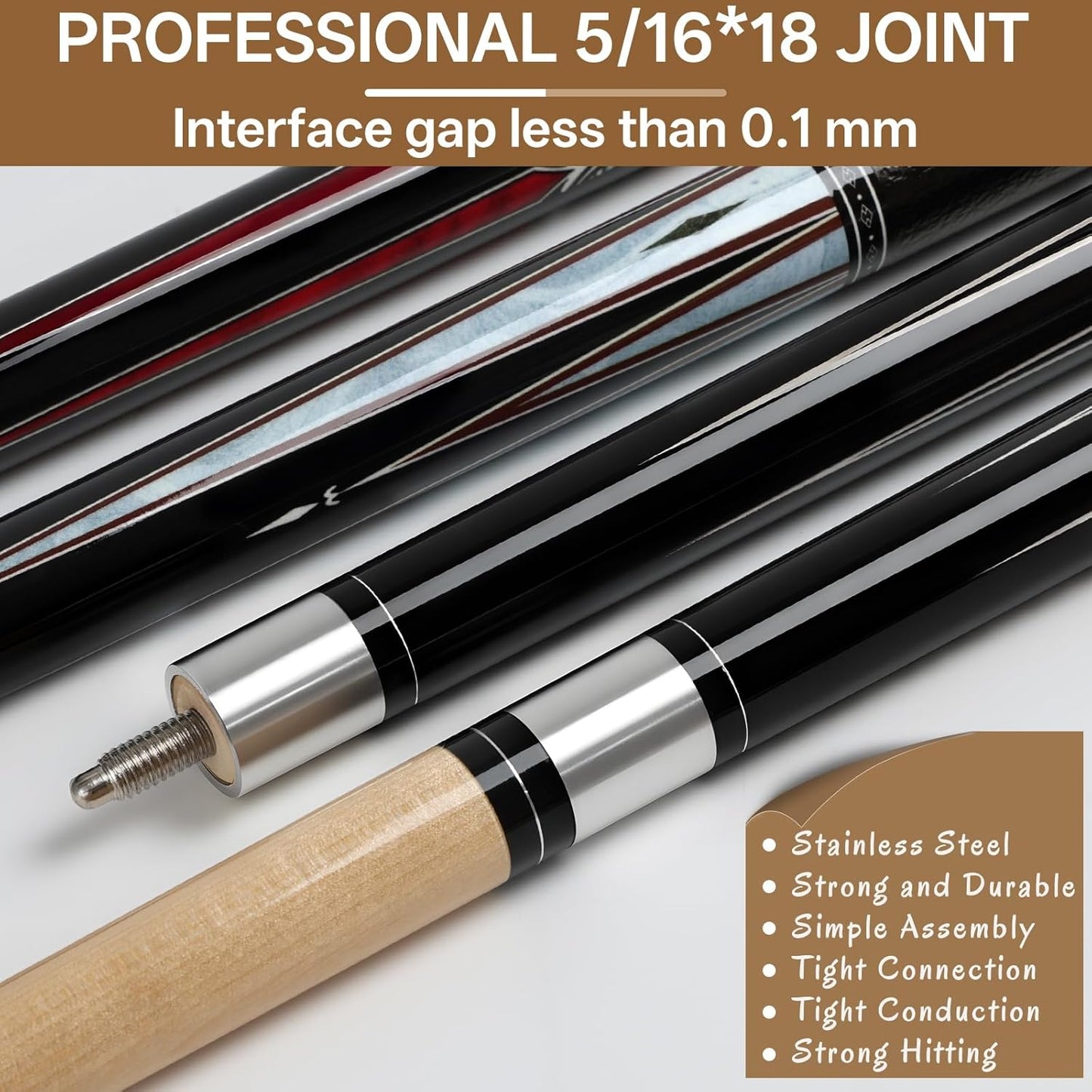 Kmise 4 Pieces Pool Cue Stick, 58” Pool Cues, 18 19 20 21 oz Canadian Maple, Pool Sticks for Adults, Billiard House Home Bar Pool Stick, Durable, Suitable for Professional Billiard Players