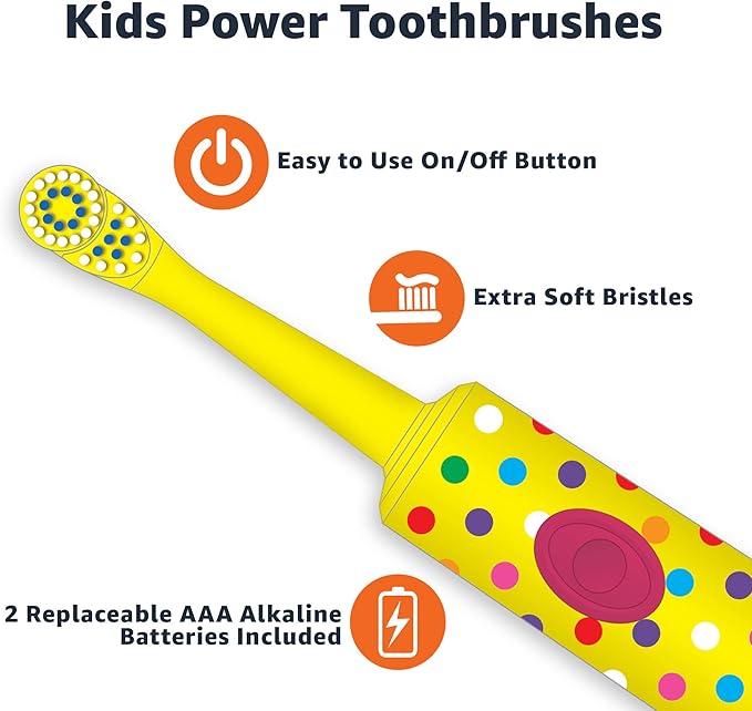 Amazon Basics Kids Battery Powered Toothbrush, 2 Count, 2 Pack (Previously Solimo)