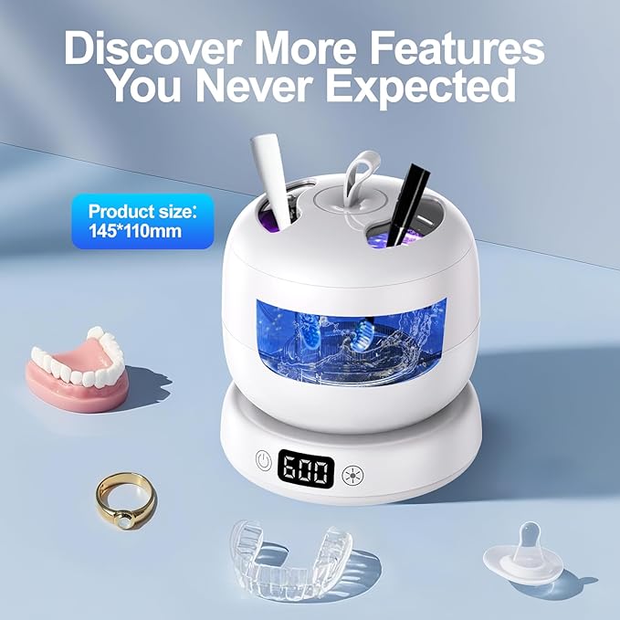 Ultrasonic Retainer Cleaner Machine,Mouth Guard Cleaner,Dental Pod Cleaner/Night Guard Cleaner/Aligner Cleaner Waterproof 3 Powerful Cleaning Modes 180ml-Best Gift for Braces Users/Christmas