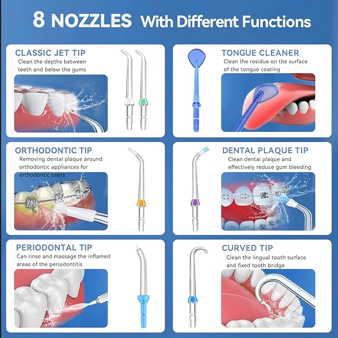 Replacement Heads for Waterpik, Waterpik Water Flosser Replacement Tips for Water Flosser Deep Cleaning Teeth (8 Aquaflosser Tips) (8 Tips Combo)