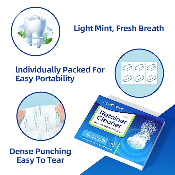 Retainer Cleaner Tablets & Denture Cleaning Tablets for Dental Appliances and Night & Mouth Guard.(36 Counts