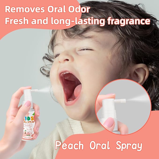 PEGO Kids Oral Spray - Fresh Breath for Children & Toddlers, Fruit-Flavored Oral Care Spray, Easy to Use, Perfect for Home & Travel for Baby's Daily Oral Care (1Pack, Peach)