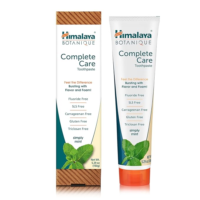 Himalaya Botanique Complete Care Toothpaste, Herbal, Mint Flavor, Fights Plaque, Freshens Breath, Fluoride Free, No Artificial Flavors, SLS Free, Cruelty Free, Foaming, 5.29 Oz, 2 Pack…