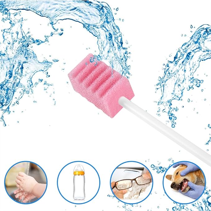 (100 Pack) Disposable Oral Swabs, Sterile Dental Sponge Swabsticks Unflavored for Mouth or Gum Cleaning - Sponge and Paper Rod.