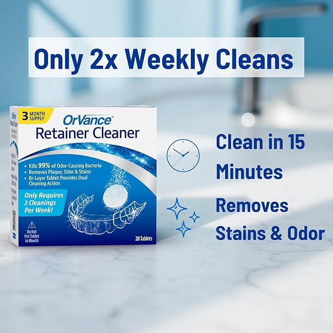 OrVance Retainer Cleaner Tablets (3 Month Supply) | Only 2 Cleanings Per Week Required | Removes Odors, Stains, Plaque for Invisalign, Mouth/Night Guards, and Removable Orthodontic Appliances