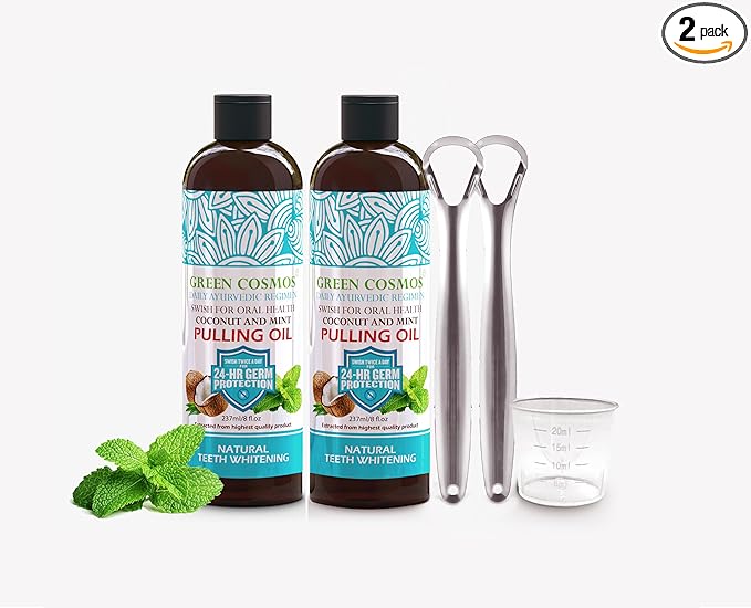 Coconut Mint Pulling Oil Mouthwash, 237ml Natural Teeth Whitening, Ayurvedic Daily Swish for Oral Health Alcohol & Fluoride Free, Healthy Gums, Fresh Breath, Solution for Bad Breath
