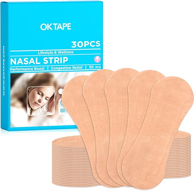 OK TAPE Nose Strips for Breathing and Snoring, 30Pcs Beige, Nasal Strips for Snoring and Running, Performance Boost Snoring Solution, Help Relief Nasal Congestion and Reduce Snoring