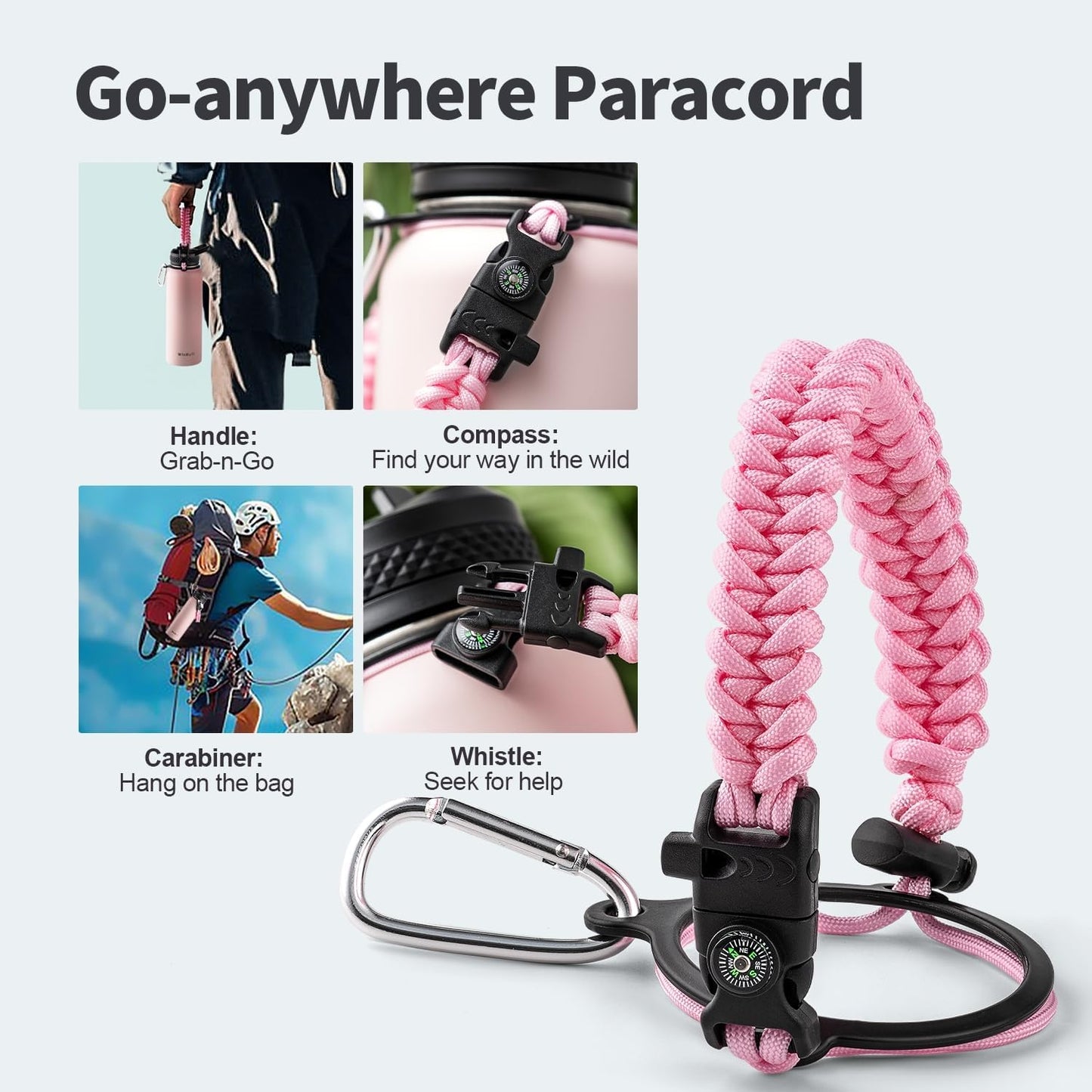 40 oz Insulated Water Bottle with Straw (Cold for 48 Hrs), Stainless Steel Triple Wall Vacuum Sports Water Jug, Leakproof Hydro Cup Flask with Paracord Handle & Straw Spout Lids & DIY Stickers