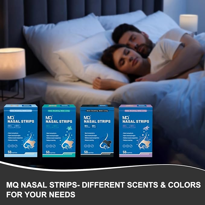 MQ 50ct Nasal Strips for Snoring Black Nose Strips for Breathing Extra Strength Snore Strips to Open Nasal Passages, Relieve Nasal Congestion