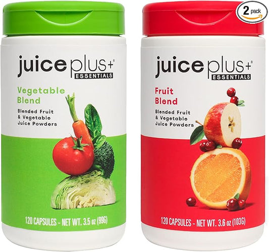 JuicePlus+ Fruit and Vegetable Blend: for Solid Nutritional Foundation - Boost Family's Health with 20 Fruits & Veggies Plus Plant Nutrients - Prepacked 2 Bottles (60 Servings of Fruit, 60 of Veg)