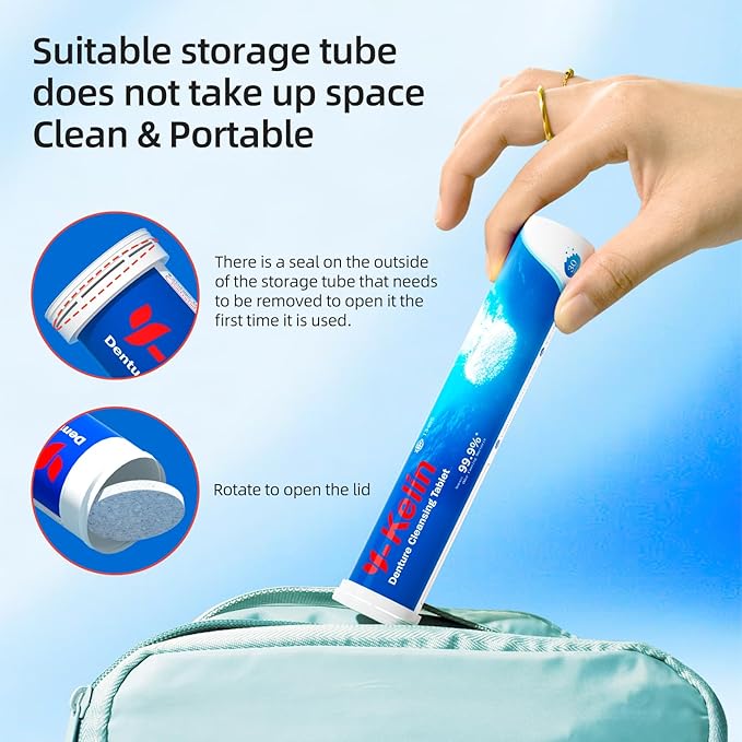 Denture Cleaning Tablets - 120 Retainer Cleaner Tablets, Removes Odors & Stains - For Dentures, Night Guards, Retainers, Aligners & Dental Appliance Cleaner - Mint Flavor - 4 Month Supply