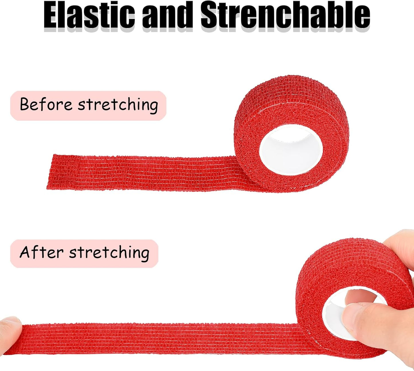 6 Pack 1 Inches Self Adhesive Bandage Wrap Breathable Cohesive Bandage Elastic Tape for Pets, Athletic, Sports, Wrist, Knee, Ankle(5 Yards Per Roll, Red)