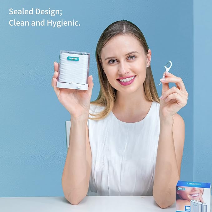 Dental Floss Picks Dispenser-308 Count Professional Cavity Resistant Flossers-LIAMOSS Automatic Pop Up Organiser Case-Intelligent Sealed Storage-Adults Best Dental Care Oral Tools