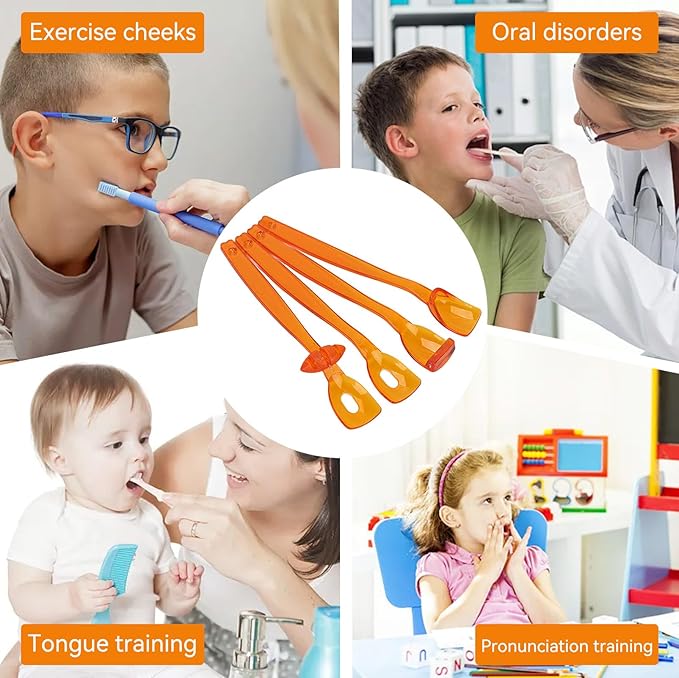 4PCS Tongue Trainer, Plastic Tongue Tip Exerciser Portable Oral Lips Exerciser Plastic Perceiving Recovery Tool for Dysarthria(Orange)