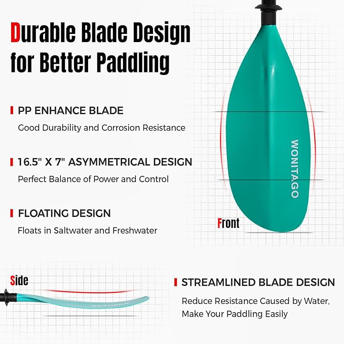 Kayak Paddles with Alloy Shaft and PP Blade, Floating Kayaking Oars, Adjustable 230-250 cm/90-98 Inches, 210-230 cm/82-90 Inches