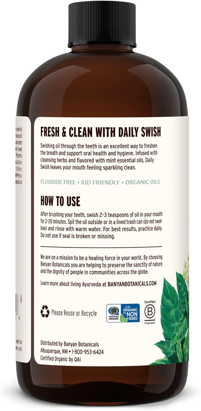 Banyan Botanicals Mint Daily Swish – Organic Ayurvedic Pulling Oil with Coconut Oil – Mouthwash for Fresh Breath and Sparkling Oral Health* – 24 oz – Non GMO Sustainably Sourced Vegan