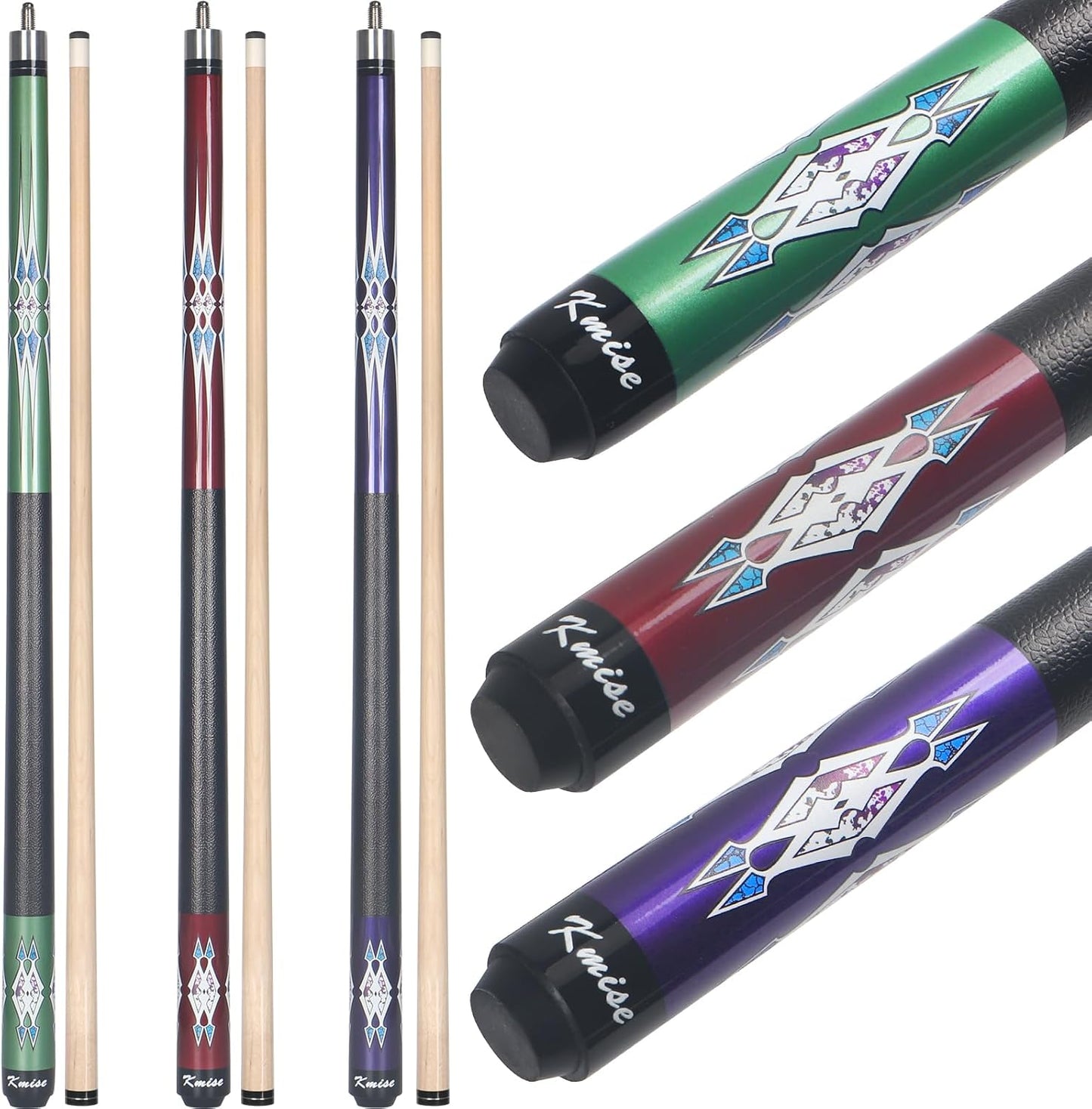 Kmise Pool Cue Stick Set - 58 Inch Pool Cues, 18~21Oz Canadian Maple Professional Billiard Cues Sticks, Pool Sticks for Adults, Multiple Colors, Pool Stick for Bar House Pool Tables Sports