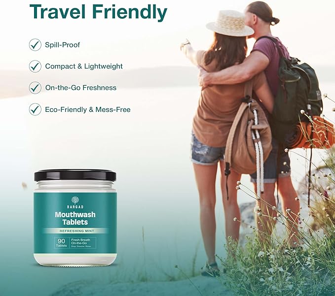 Mouthwash Tablets – Natural Mint Flavor | 90 Count | Travel-Friendly, Alcohol-Free, Eco-Friendly Oral Rinse Tablets | Freshens Breath, Supports Oral Hygiene | Just Add Water