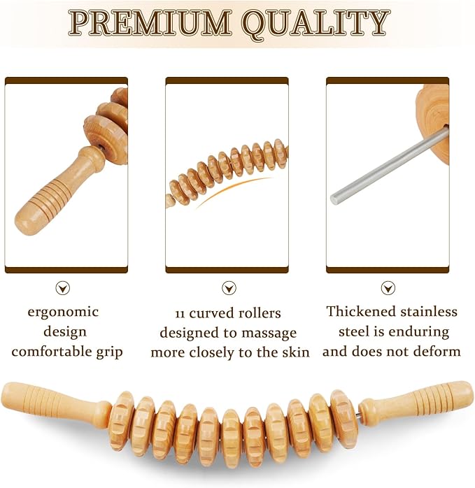 Liitrton Wood Therapy Fasci Massage Tools, Curved Wooden Massage Roller Cellulite Reduction and Muscle Tension (Wood)