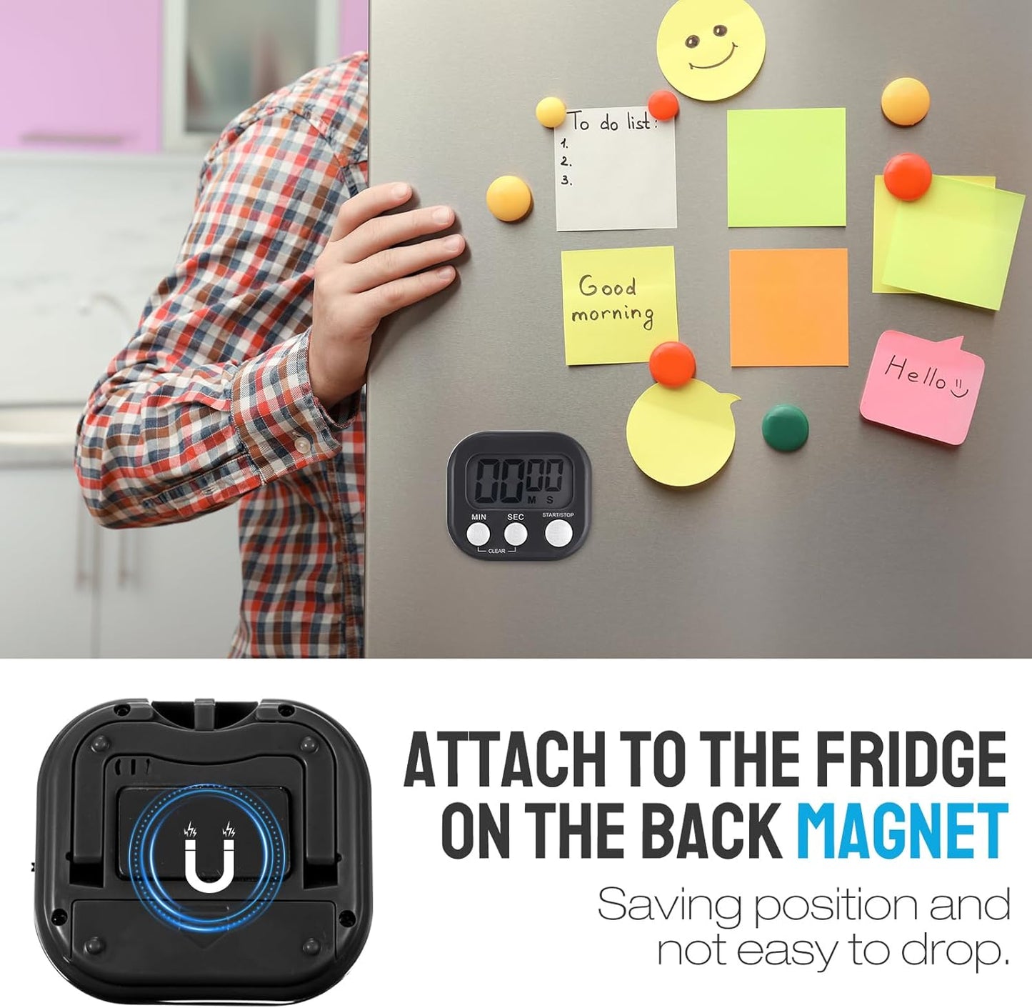 Leumoi 24 Pcs Digital Kitchen Timers Bulk Small Magnetic Timer On/Off Switch Minute Second Count up Countdown Loud Alarm for Classroom Cooking Baking(Black)