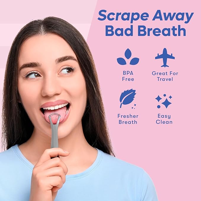 Tongue Scraper For Adults - Dual Head Stainless Steel Tongue Cleaner Travel Metal Case | Bad Breath Mouth Treatment | Best Disposable Metal Plastic-Free Scrubber | Oral Care Hygiene Essential Kit, 2pk