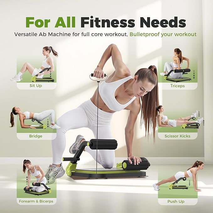 Ab Machine,Sit Up Exercise Equipment& Core Machine, Workout Equipment,Adjustable Ab Trainer with 3 Resistance Levels and Removable Auxiliary Handle,Home Gym Fitness Equipment for All Ages