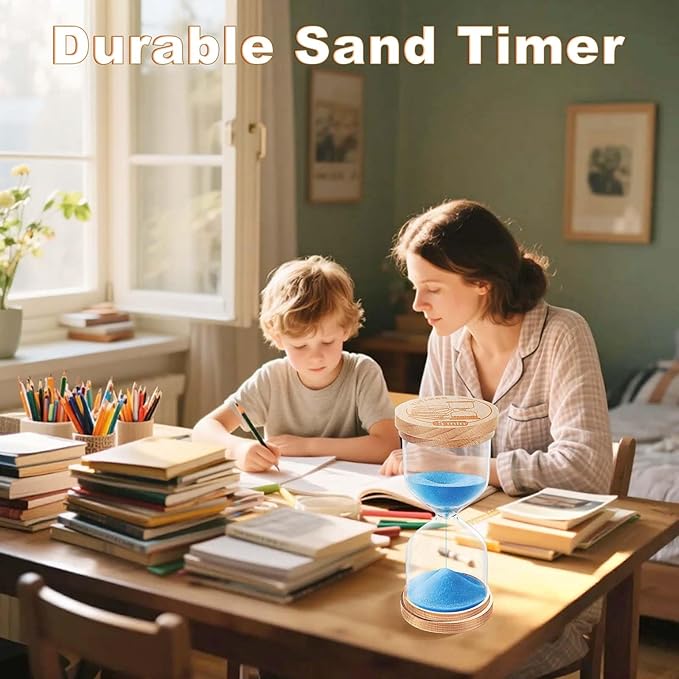 1 Minute Sand Timer, Wooden Sand Clock for Kids, Wood Hourglass, Small Sandglass 1 Min for Classroom,Game,Decorative,Toothbrush (Blue)