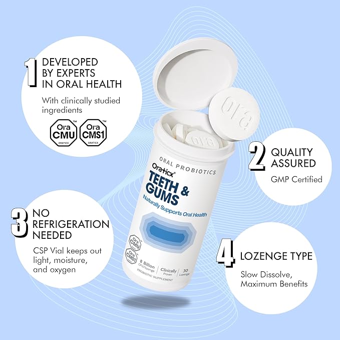 OraTicx Teeth & Gums Oral Probiotics, 8 Billion CFU - Naturally Supports Oral Health, Fresh Breath, and Immunity, Dental Probiotic Supplement, Grape Flavor 30 Lozenges 1-PK