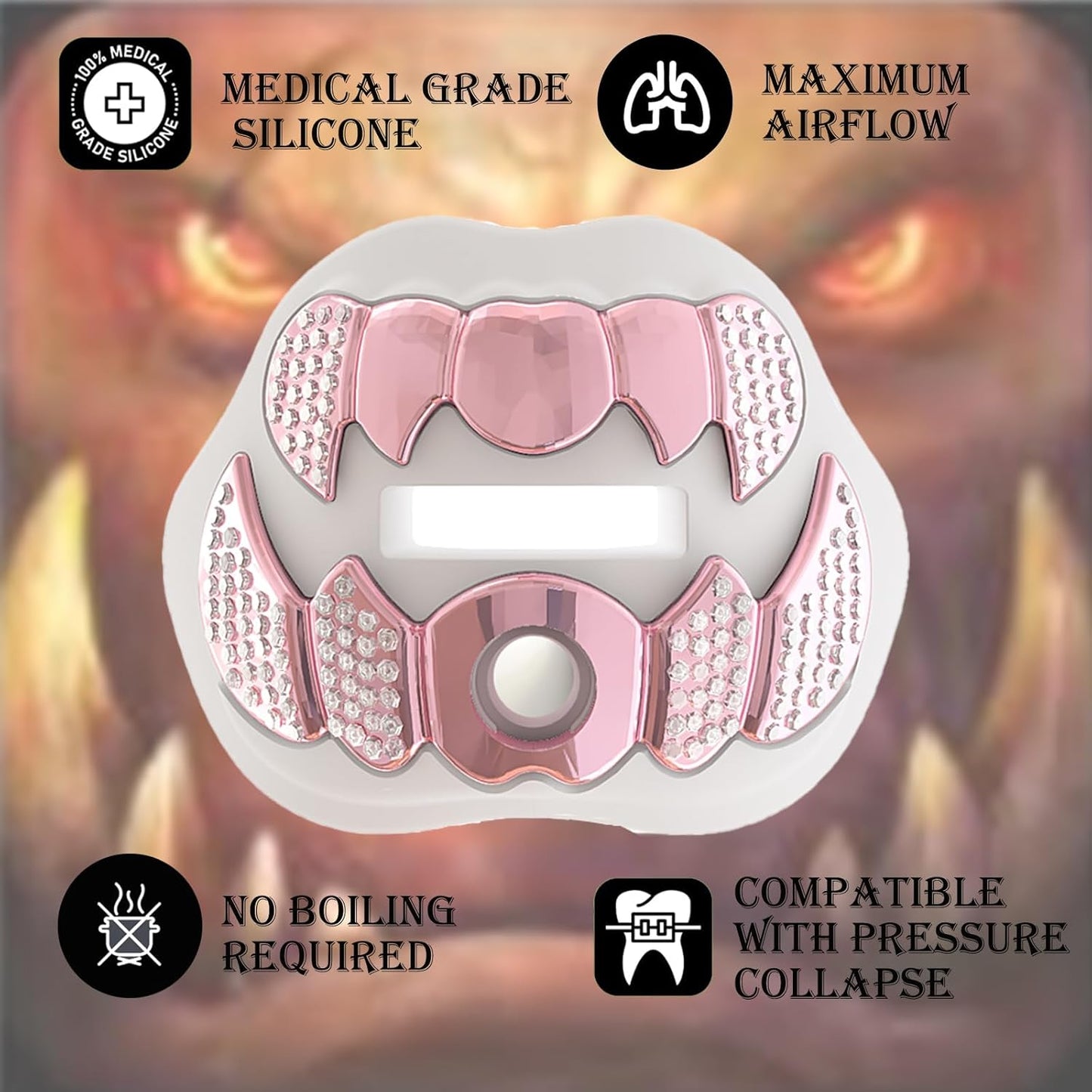 LeCool Football Mouth Guard with Connected Strap- 3D Beast Chrome Adult and Youth Mouth Guard-Mouth Piece for Sports for Maximum Air Flow and Teeth Protection