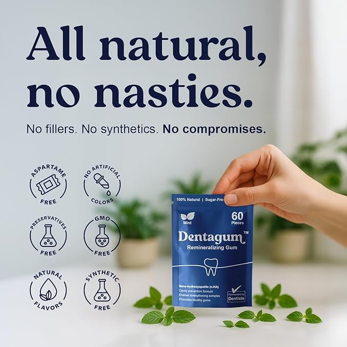 Dentagum Remineralizing Gum with Nano-Hydroxyapatite & Xylitol – SugarFree Chewing Gum for Enamel Repair, Cavity Protection & Receding Gums – 60 Pieces