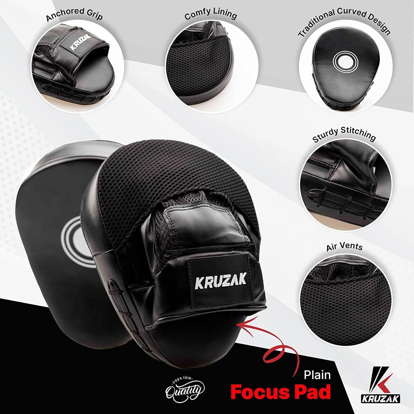 Kruzak Plain Kids Focus Mitts and Boxing Gloves Set for Kickboxing and Muay Thai MMA Training - Unisex Kit with Punching Pads for Martial Arts and Karate