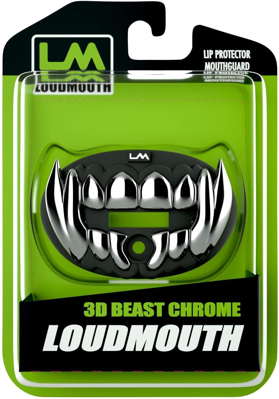 Loudmouth Football Mouth Guard - 3D Chrome Beast Football Mouthpiece, Fits Adult & Youth Ages 5+, Accessories Mouth Guard (3D Beast - Chrome Black/Silver)