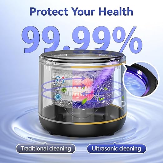 BlueFire Ultrasonic Retainer Cleaner for Dentures, Mouth Guard, Night Guard, Jewelry, 45kHz Professional Dental Ultrasonic Cleaner, Portable Ultrasonic Retainer Cleaner for Home Travel
