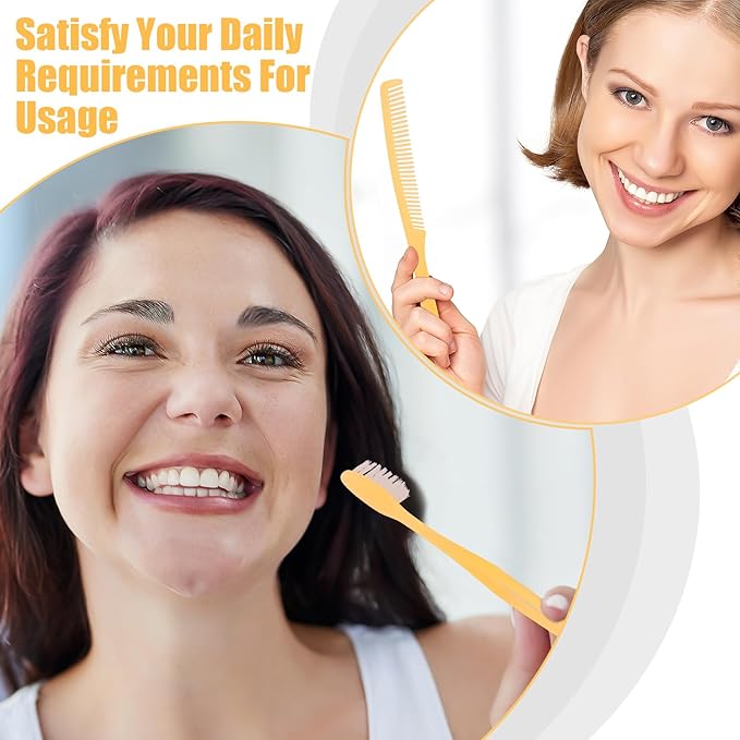 NICEMOVIC 120 Pack Disposable Toothbrushes Bulk with Toothpaste and Comb Travel Size Toothpaste Set Homeless Care Package Supplies Bulk for Individually Wrapped Disposable Travel Hotel Charity, Yellow