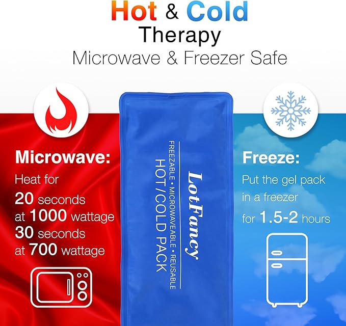 LotFancy Ice Pack for Injuries, 4 Reusable Hot Cold Packs for Therapy, Cooling or Heating Gel Pad for First Aid, Back, Shoulder, Neck, Head, Feet Pain Relief, 10.5 x 5 Inches