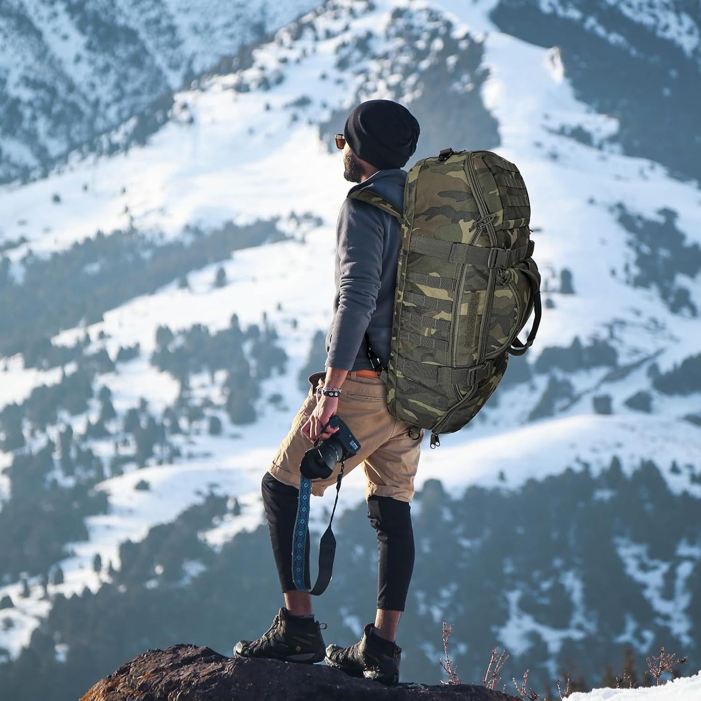 55L Large Duffle Bag, 3-in-1 Tactical Backpack MOLLE Pack for Sports, Gym, Outdoor, US Woodland