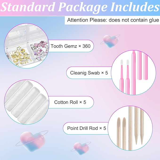 Sosation 377 Pieces Tooth Gem for Teeth Jewelry Kit DIY Fashionable Artificial Crystal Reflective Tooth for birthday Party, Cool Style