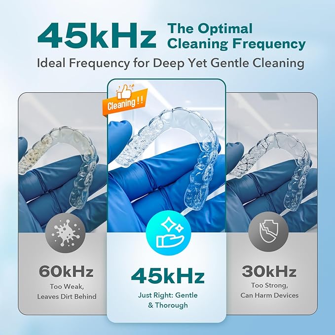 Dental Ultrasonic Retainer Cleaner Machine: 45kHz Dental Cleaning Pod for Denture, Mouth Guard, Night Guard, Aligner, Braces, Toothbrush Head & Jewelry, UV Cleaner with Digital Timer & 4 Modes, Black