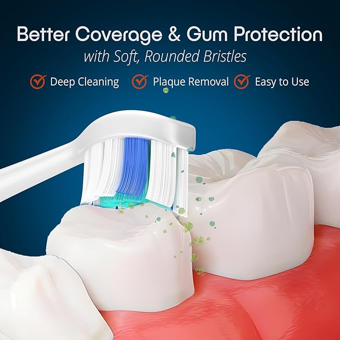 Replacement Toothbrush Heads Compatible with Philip Sonicare Electric Toothbrushes C2, 4100 -Pack of 8 Sonicare Replacement Heads with Soft Dupont Bristles for Deep Cleaning, Gum Care & Plaque Removal