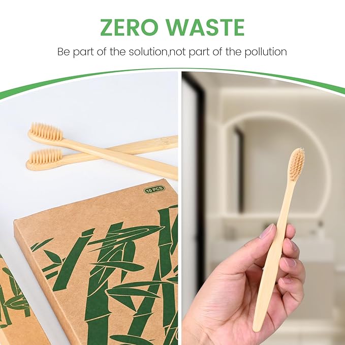 Bamboo Toothbrushes Soft Bristles 10 Pack, Biodegradable BPA Free Soft Bristles Toothbrushes for Adult, Eco-Friendly, Natural Wooden Organic Toothbrush