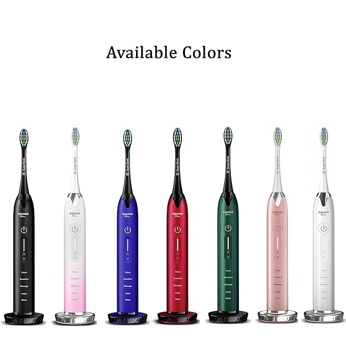 Wagner Stern Ultrasonic whitening Toothbrush with Pressure Sensor. 5 Brushing Modes and 4 Levels of Intensity, 8 Soft bristles, Travel case.