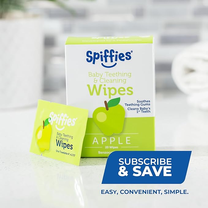 Baby Teeth Wipes - Apple Flavor, Xylitol-Enriched Baby Gum Cleaner & Dental Wipes for Teething Relief and Teeth Cleaning - Safe for Infants & Toddlers, 20 Count (Pack of 3)