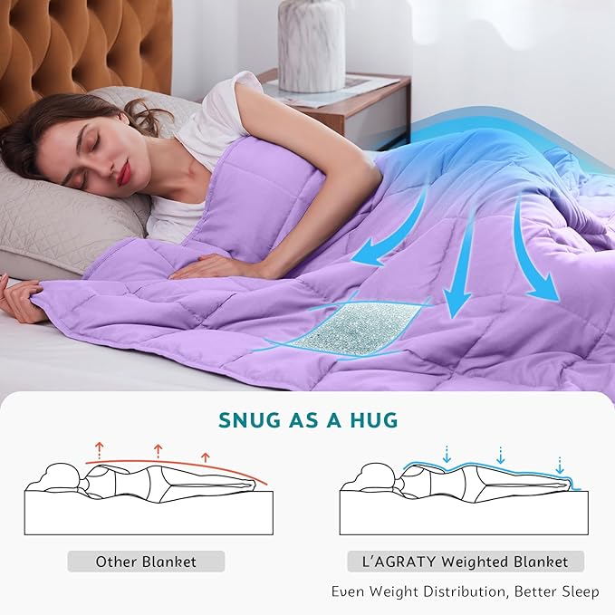 L'AGRATY Weighted Blanket - 60"x80", 20lbs Cooling Breathable Heavy Blanket with Glass Beads for Adult All-Season