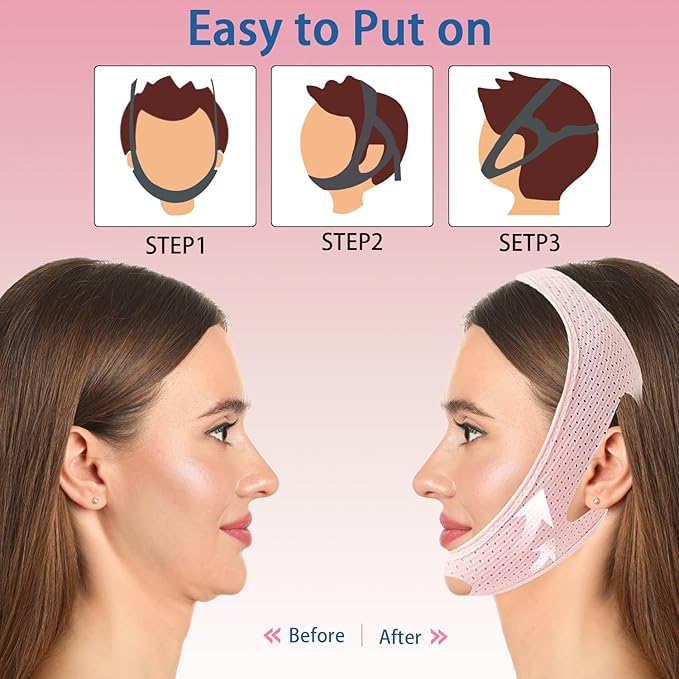 Chin Strap for Sleeping, Chin Strap for CPAP Users, Jaw Strap for Sleep Apnea, Adjustable & Breathable Chin Strap, Anti Snoring Devices,Snore Stopper for Men and Women, (Pink/M)