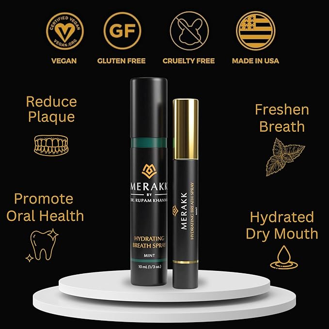 Merakk-Dry Mouth Fresh Breath Spray Mint - Sugar-Free Xylitol Breath Freshener | Bad Breath Spray Menthol - Dentist-Designed - 0.3 fl oz
