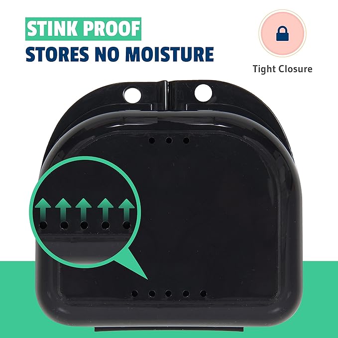 Retainer Case - Pack of 2 - Odorless Mouth Guard Case-Retainer Holder-Ventilated, Durable & Hygienic Night Guard Case for Carrying and Protecting Braces, Partial Dentures & Aligners-3.14 x 3.14 x 1.1