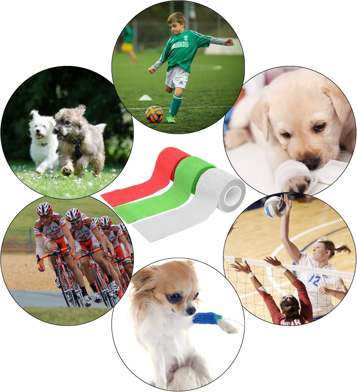 6 Pack 2 Inches Self Adhesive Bandage Wrap Breathable Cohesive Bandage Elastic Tape for Pets, Athletic, Sports, Wrist, Knee, Ankle(5 Yards Per Roll, White)