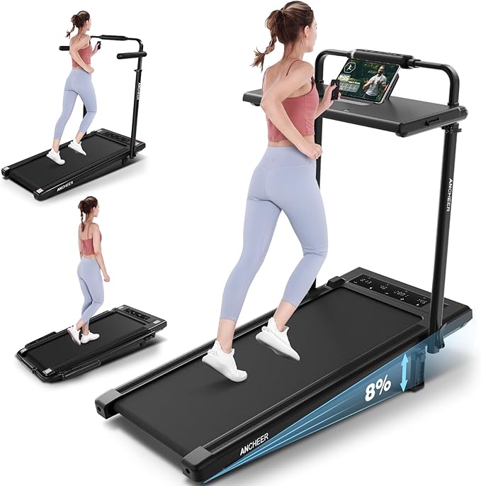 ANCHEER Walking Pad Treadmill with 12% Incline&Adjustable Height, 4 in 1 Under Desk Treadmills with Desk Workstation, Foldable Treadmill for Home 300lb,3 Type Control