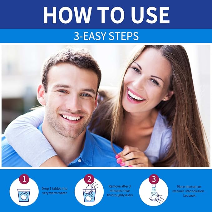Dental Retainer Cleaner Tablets, 100 Count, 3 Minute Action, Whitening Formula for Dentures and Mouthguards